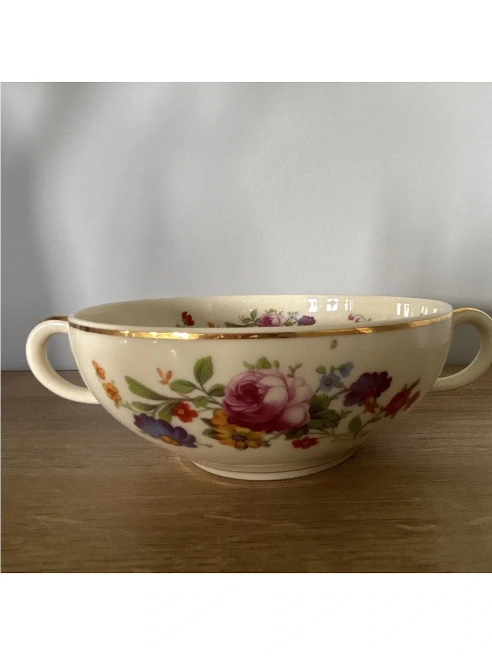 Floral Porcelain Tea Cup with Pink Rose and Multicolor Blooms